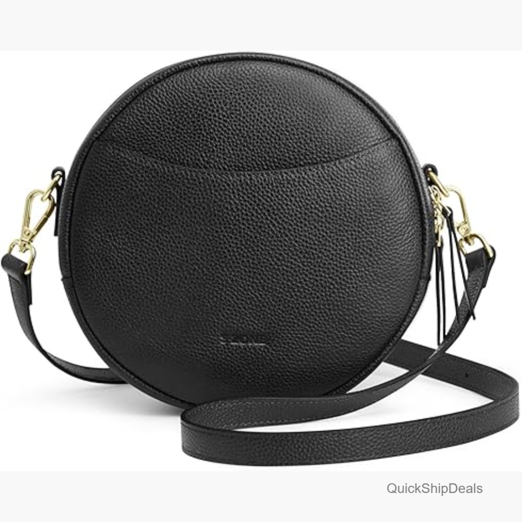 Top Grain Pebbled Cowhide Leather Crossbody Bag Round Adjustable Strap